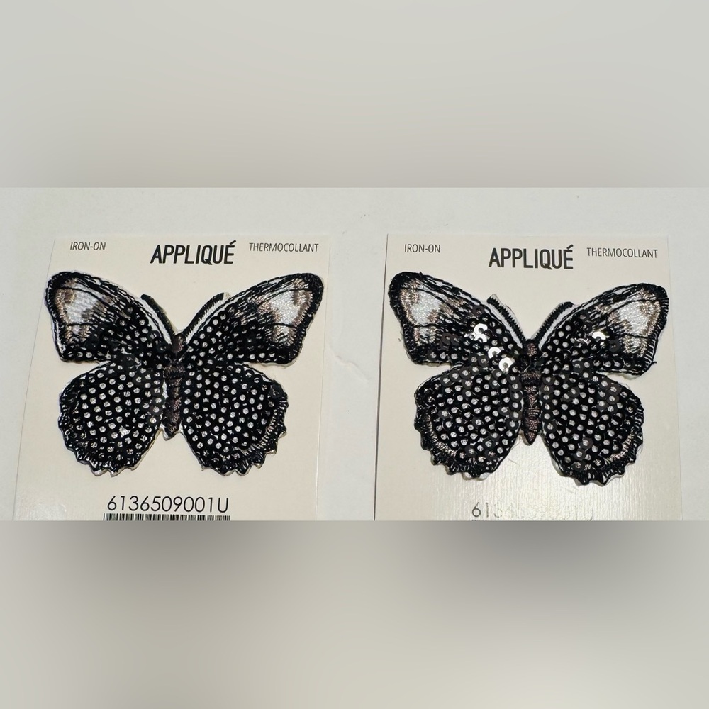 Black and Silver Sequin Butterfly Iron-On Patch Appliqué NWT